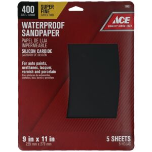 Ace 5-Piece 400 Grit Silicon Carbide Waterproof Sandpaper Black 9 x 11inch Ace 5-Piece 400 Grit Silicon Carbide Waterproof Sandpaper Black 9 x 11inch